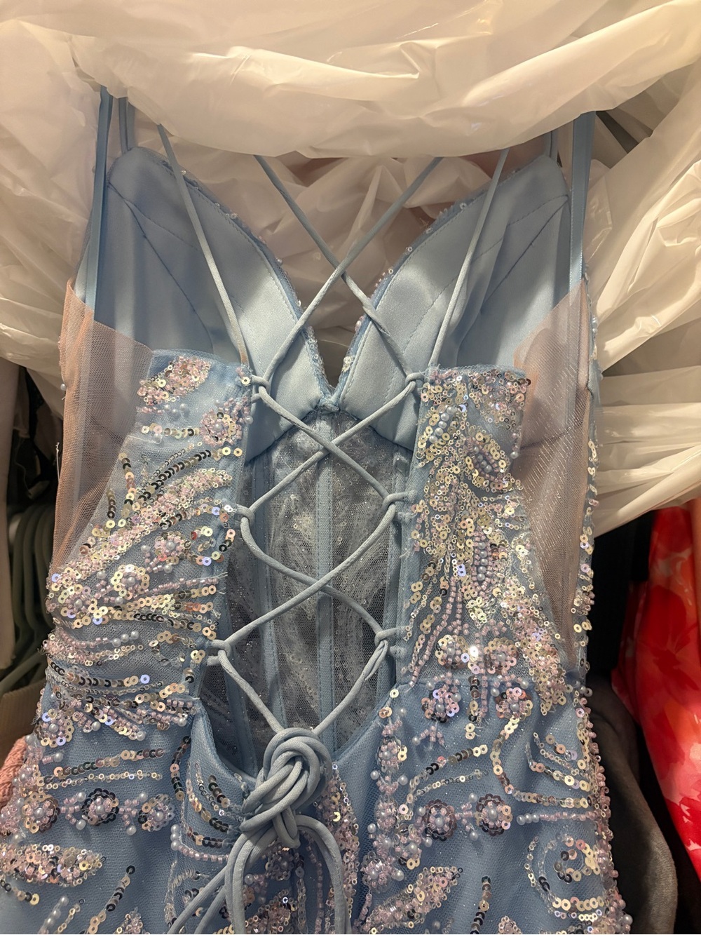 Sherri Hill Light Blue Beaded Prom Dress with Thigh Slit - Picture 8 of 8